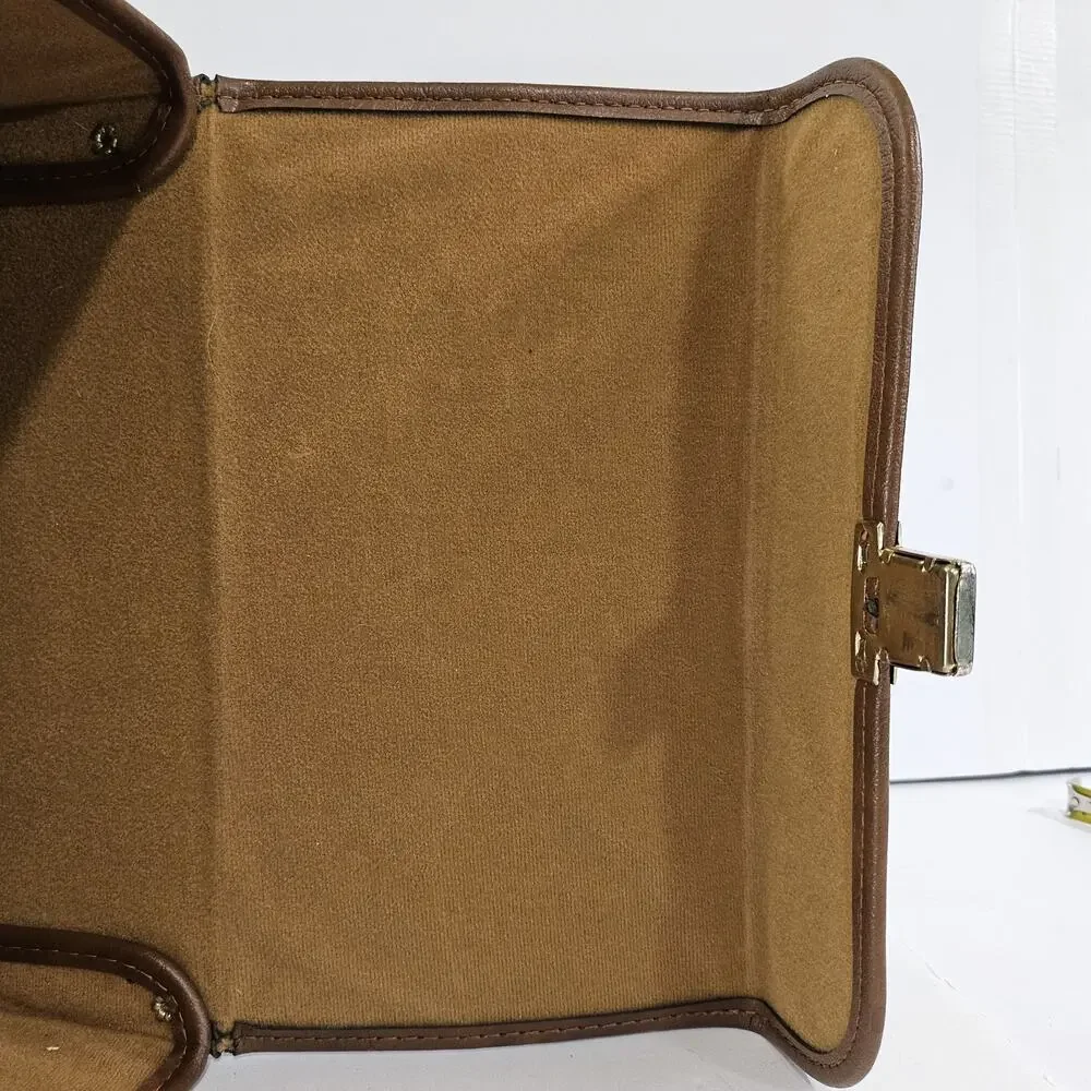 Vintage Brown Leather Camera Case Hard Shell Retro Travel Bag w/ Strap